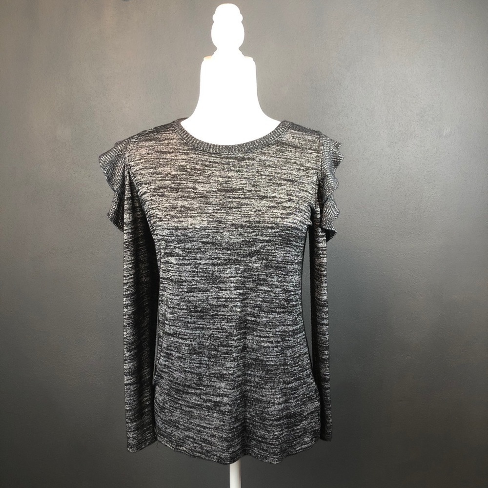Apt. 9 Grey Ruffle Open Shoulder Long Sleeve Top S